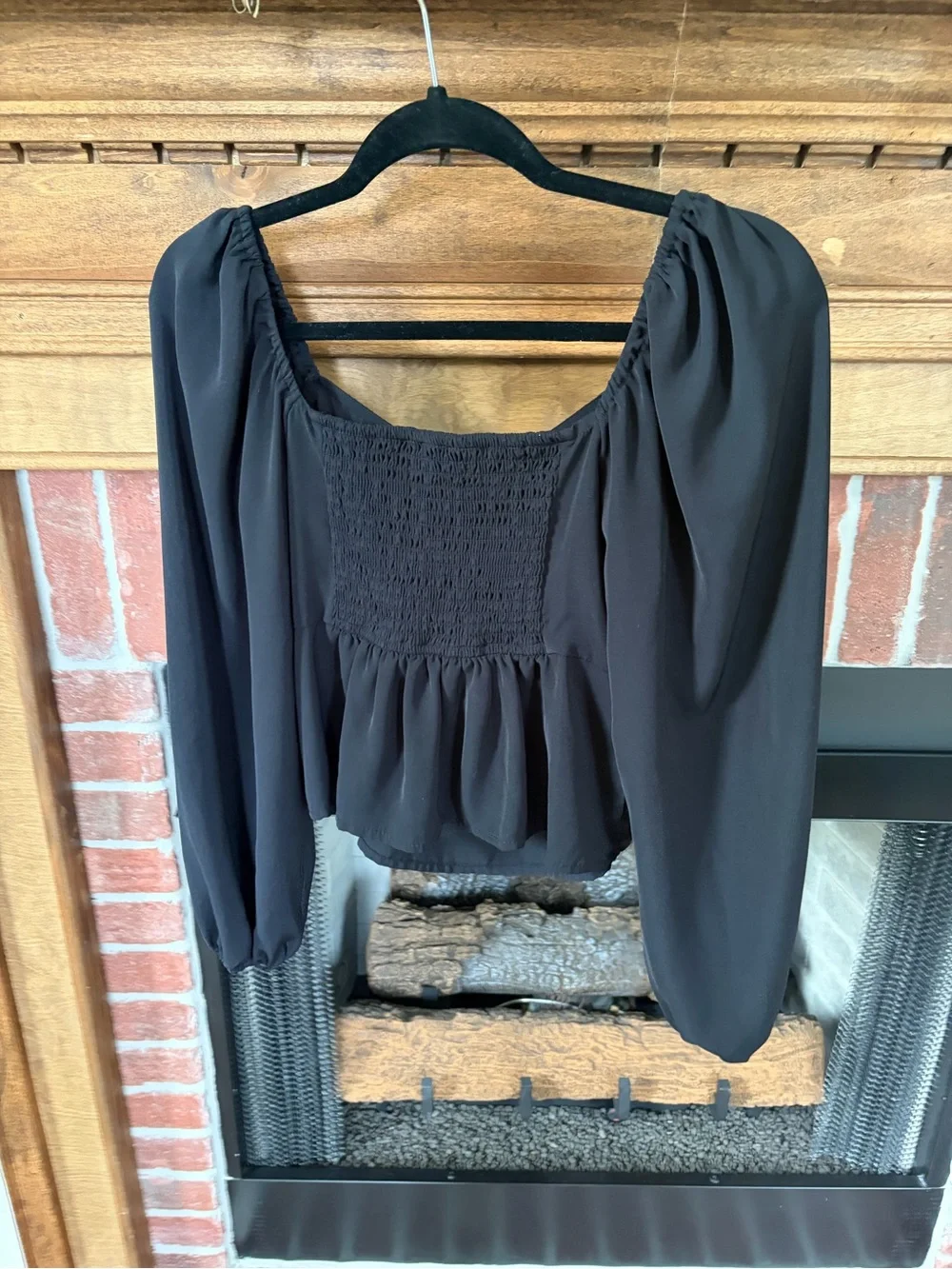 Abercrombie & Fitch Black Peasant Blouse with Long Puff Sleeves